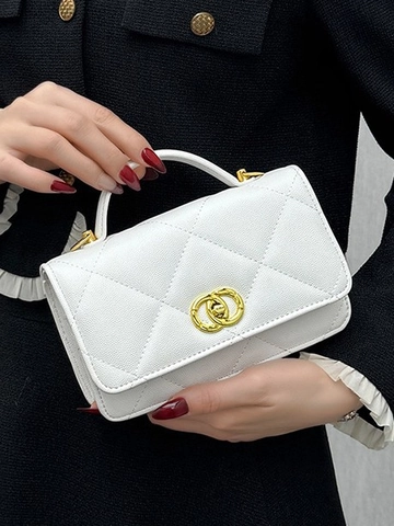 Fashion Women Quilted PU Leather Shoulder Bag Luxury Rhombus Chain Crossbody Handbag With Gold Interlocking Lock Square Purse