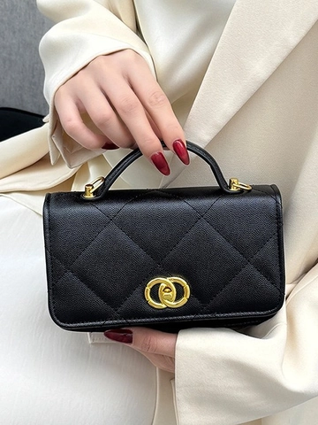 Fashion Women Quilted PU Leather Shoulder Bag Luxury Rhombus Chain Crossbody Handbag With Gold Interlocking Lock Square Purse