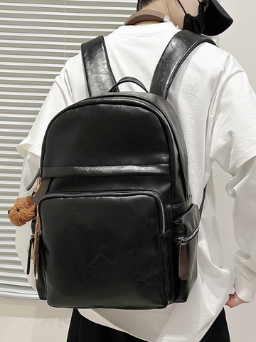Zaino da Donna in Pelle PU Vintage Borsa da Scuola di Grande Capacità Retro Casual Viaggio Daypack Con Ciondolo Orsetto di Peluche