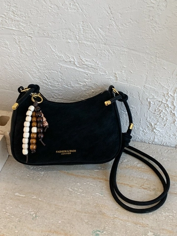 Vintage Matte PU Leder Schultertasche Für Damen Retro Hobo Achseltasche Mit Holzperlenanhänger Lässige Umhängetasche Handtasche