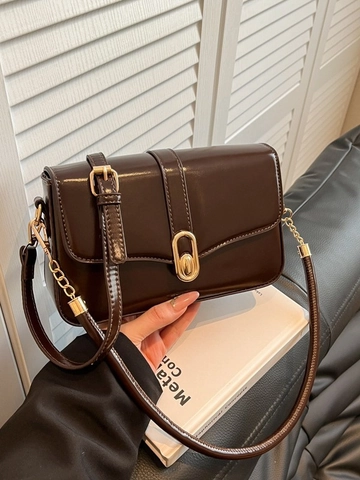 Urban Minimalist Women's PU Leather Crossbody Bag Vintage Small Square Shoulder Bag With Metal Lock Gold Chain Strap