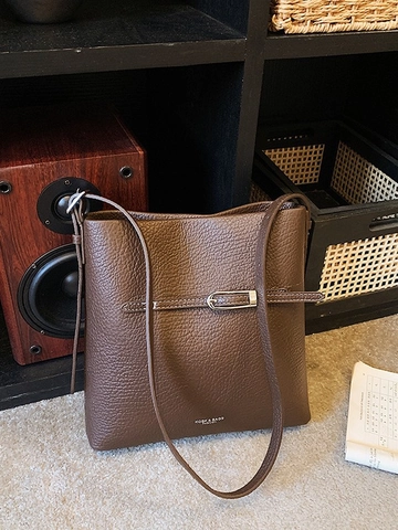 Minimalistische PU Leren Emmer Tas Voor Vrouwen Mode Lychee Patroon Schoudertas Crossbody Tas Stiksel Dagelijks Woonwerk