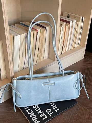 Bolso de Axila de Cuero PU Retro para Mujer Color Sólido Bolso Baguette con Detalle de Costura Bolso de Hombro
