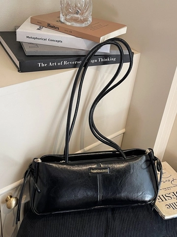Bolso de Axila de Cuero PU Retro para Mujer Color Sólido Bolso Baguette con Detalle de Costura Bolso de Hombro