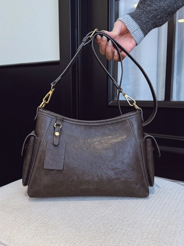 Vintage PU Leather Underarm Bag For Women Fashion Solid Color Shoulder Crossbody Bag With Adjustable Strap Commuting Handbag