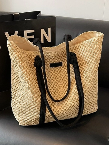 Borsa Tote da Donna in Paglia Intrecciata a Grande Capacità Borsa a Tracolla Estiva in Rete per Spiaggia e Vacanza