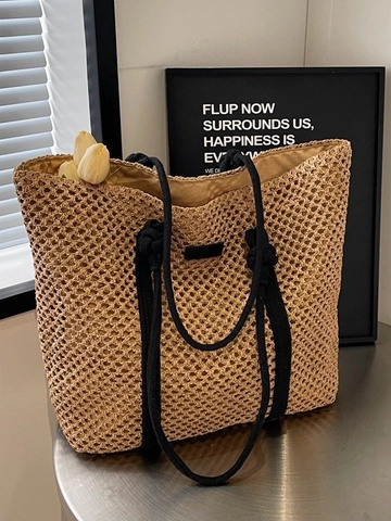 Borsa Tote da Donna in Paglia Intrecciata a Grande Capacità Borsa a Tracolla Estiva in Rete per Spiaggia e Vacanza
