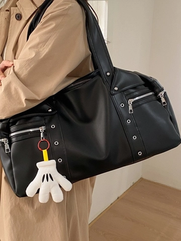 Borsa Sottobraccio in Pelle PU di Grande Capacità Per Donna Handbag Retro Casual a Cuscino Con Decorazione di Borchie e Ciondolo Guanto