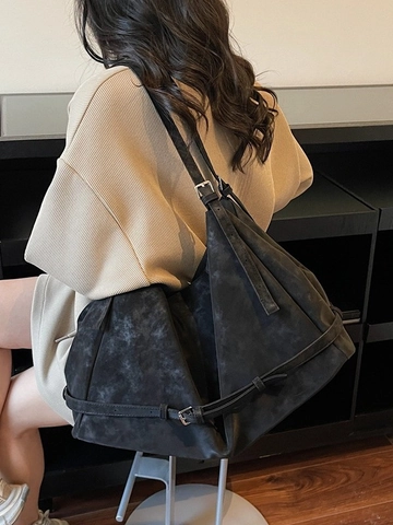 Borsa Tote da Donna in Pelle PU Vintage di Grande Capacità Borsa a Tracolla Minimalista Con Decorazione a Fibbia per il Pendolarismo Quotidiano
