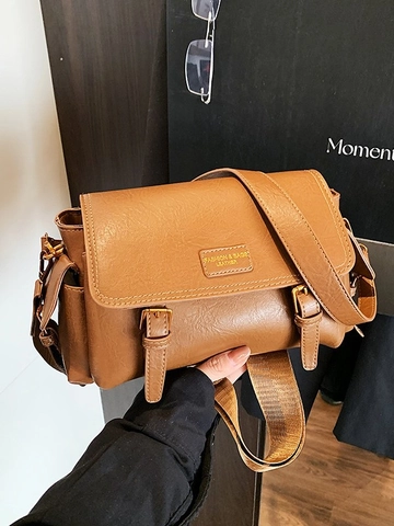 Borsa a Tracolla Vintage in Pelle PU Per Donna Borsa a Cartella Retro Con Patta E Tracolla Larga Borsa Messenger Casual Quotidiana