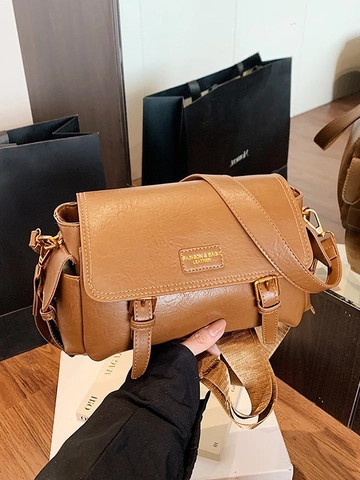 Borsa a Tracolla Vintage in Pelle PU Per Donna Borsa a Cartella Retro Con Patta E Tracolla Larga Borsa Messenger Casual Quotidiana