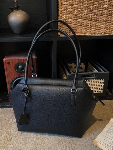 Women Large Capacity Tote Bag PU Leather Pebble Grain Minimalist Shoulder Handbag Commuting Underarm Bag Solid Color