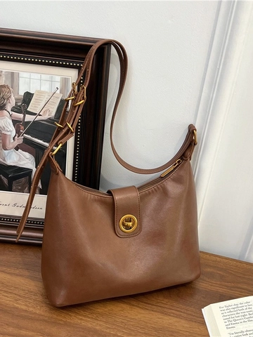 Borsa a Secchiello in Pelle PU Vintage per Donna Borsa Hobo Retrò con Chiusura in Metallo Dorato Borsa a Tracolla Casual con Cuciture