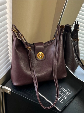 Borsa a Secchiello in Pelle PU Vintage per Donna Borsa Hobo Retrò con Chiusura in Metallo Dorato Borsa a Tracolla Casual con Cuciture
