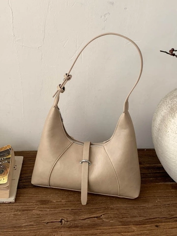 Chic Minimalist PU Leather Hobo Shoulder Bag For Women Retro Dumpling Underarm Bag With Adjustable Strap Solid Color Handbag