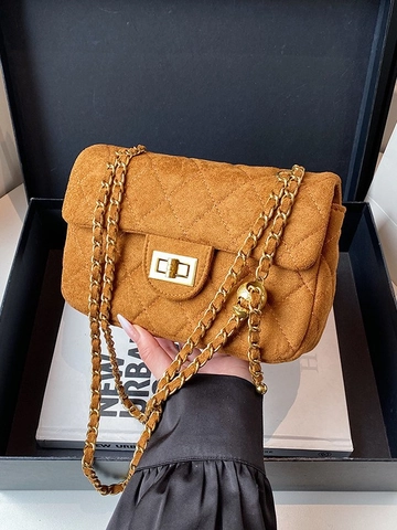 Vintage Gesteppt PU Leder Umhängetasche Für Damen Mode Kette Schulter Achsel Tasche Kleine Quadratische Handtasche Dame