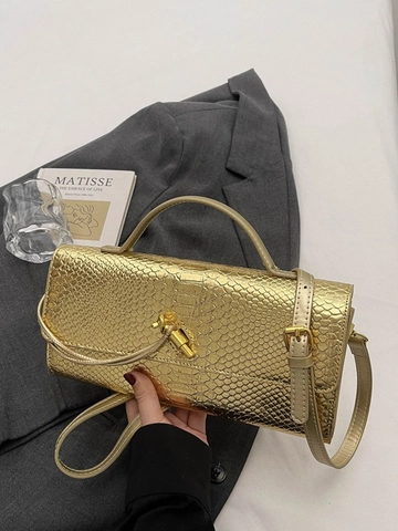 Women Texture PU Leather Snake Pattern Small Square Bag Handheld Crossbody Bag With Gold Buckle Simple Commute Shoulder Bag