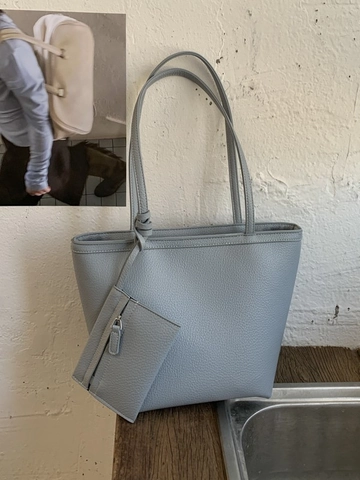 Large Capacity PU Leather Tote Bag With Small Pouch For Women Pebble Texture Slouchy Shoulder Bag Casual Commuter Handbag