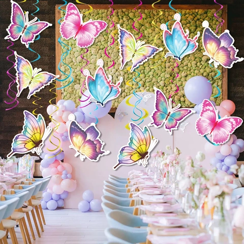 Farfalla Spirale Decorazioni Sospese Carta PVC Estetica Farfalla Sfumata Ornamenti per Primavera Festa Compleanno Celebrazione Casa Decor