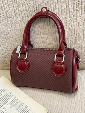 Sac Tonneau Boston Mini Style Coréen pour Femmes en Cuir PU Cousu Sac à Main Retro Minimaliste Sac à Bandoulière