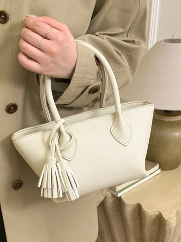 Sac Seau Minimaliste en Cuir PU pour Femmes Décoration de Gland Mode Sac à Main Couleur Unie Élégant Sac à Bandoulière de Banlieue Chic