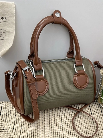 Sac Tonneau Boston Mini Style Coréen pour Femmes en Cuir PU Cousu Sac à Main Retro Minimaliste Sac à Bandoulière