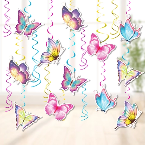 Farfalla Spirale Decorazioni Sospese Carta PVC Estetica Farfalla Sfumata Ornamenti per Primavera Festa Compleanno Celebrazione Casa Decor