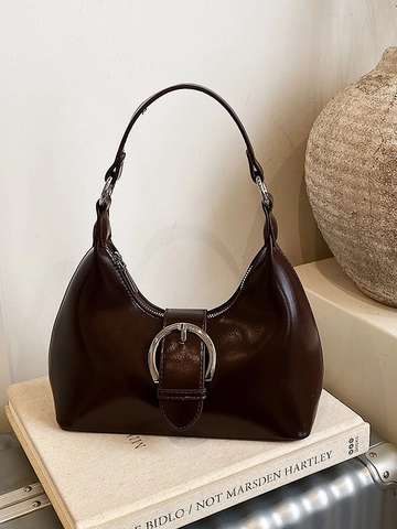 Borsa Sottoascellare Hobo a Mezzaluna in Pelle PU Lucida Retro per Donna Borsa a Tracolla Urbana Semplice con Grande Fibbia in Metallo Argento