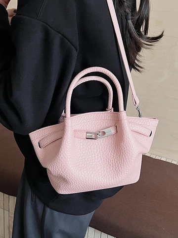 Borsa a Secchiello in Pelle PU Donna Minimalista Urbana Dettaglio Impunture Borsa a Tracolla Chiusura in Metallo Moda