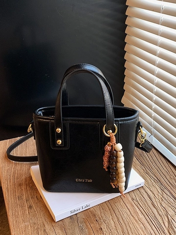 Sac Seau Minimaliste en Cuir PU pour Femmes Sac Bandoulière Tendance avec Charme Perlé Sac à Main Épaule