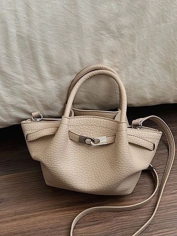 Borsa a Secchiello in Pelle PU Donna Minimalista Urbana Dettaglio Impunture Borsa a Tracolla Chiusura in Metallo Moda