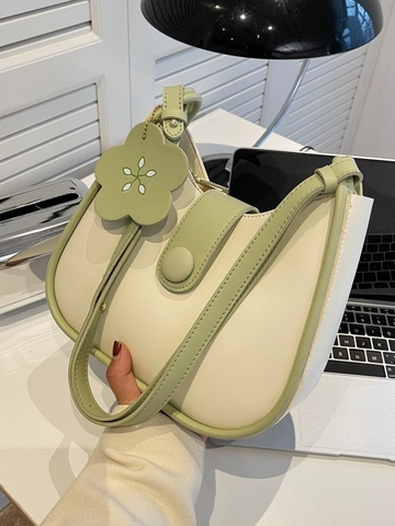 Bolso Bombonera de Cuero PU para Mujer Minimalista Bloque de Color Bolso de Hombro Con Colgante de Flor Para el Diario