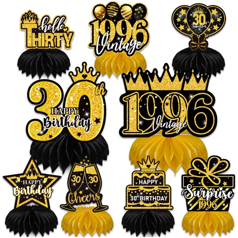 Black Gold Birthday Party Honeycomb Centerpieces Table Decorations Vintage Milestone Anniversary Party Supplies For Men Women
