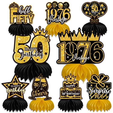 Black Gold Birthday Party Honeycomb Centerpieces Table Decorations Vintage Milestone Anniversary Party Supplies For Men Women