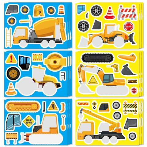 DIY Veicoli Da Cantiere Adesivi Per Bambini Fai-Da-Te Puzzle Adesivi Per Festa Di Compleanno Escavatore Bulldozer Adesivi Segnali Stradali