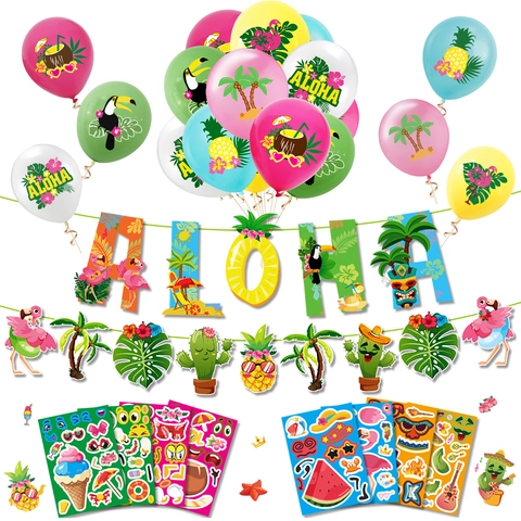 Hawaiianisch Aloha Party Dekorationsset Flamingo Ananas Latexballons Sommer Luau Partyzubehör Banner Aufkleber Deko