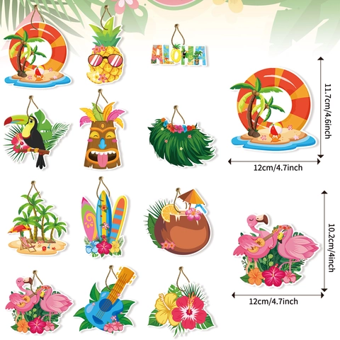 Decorazioni per Feste Hawaiane Tropical Summer Luau Etichette Appese Ananas Fenicottero Tiki Ornamenti in Cartoncino