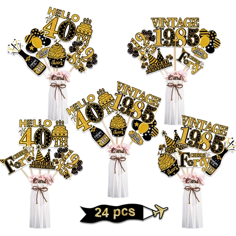 Decorazioni per Feste di Compleanno Pietra Miliare Nero Oro Inserti per Vasi Vintage Hello Centrotavola per Compleanno Foto Proposte