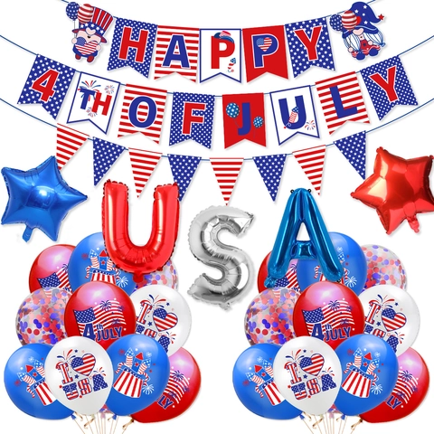 USA Unabhängigkeitstag Thema Party Dekorationen 4 Juli Banner Luftballons Patriotic Stars Stripes Dekor Zubehör