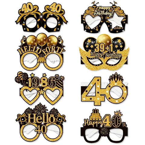 8 Pezzi Occhiali per Festa di Compleanno Accessori per Fotobox per 18 21 30 40 50 60 70 80 Anni Celebrazione di Compleanno Occhiali in Cartoncino Nero Oro