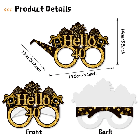 8 Pezzi Occhiali per Festa di Compleanno Accessori per Fotobox per 18 21 30 40 50 60 70 80 Anni Celebrazione di Compleanno Occhiali in Cartoncino Nero Oro