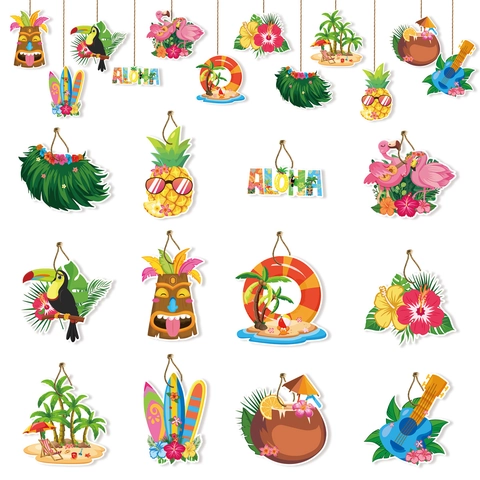 Decorazioni per Feste Hawaiane Tropical Summer Luau Etichette Appese Ananas Fenicottero Tiki Ornamenti in Cartoncino