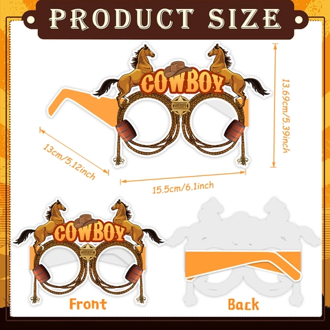 Gafas de Fiesta Vaquero del Oeste Accesorios para Fotos Wild West Estrella Sheriff Cactus Caballo Gafas de Cartón para Niños