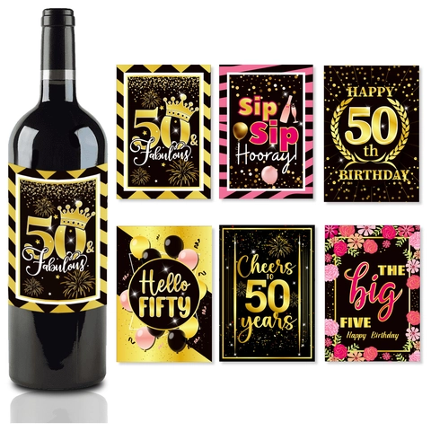 Etichette Per Bottiglie Di Vino Impermeabili Per Decorazioni Per Feste Di Compleanno Nero Oro Rosa Etichette Adesive