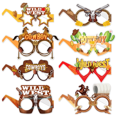 Gafas de Fiesta Vaquero del Oeste Accesorios para Fotos Wild West Estrella Sheriff Cactus Caballo Gafas de Cartón para Niños