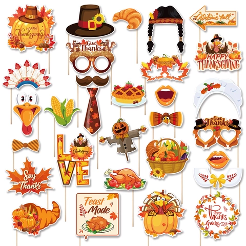 Set de Accesorios de Fotografía de Acción de Gracias de Cartón Pavo Calabaza Hoja de Arce Con Palos de Bambú