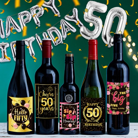 Etichette Per Bottiglie Di Vino Impermeabili Per Decorazioni Per Feste Di Compleanno Nero Oro Rosa Etichette Adesive