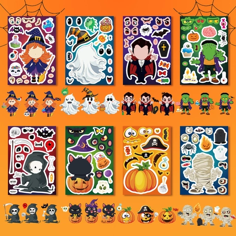 Adesivi Puzzle DIY di Halloween per Bambini Modelli di Vampiro Fantasma Strega Zucca Adesivi Autoadesivi per Decorazioni Feste