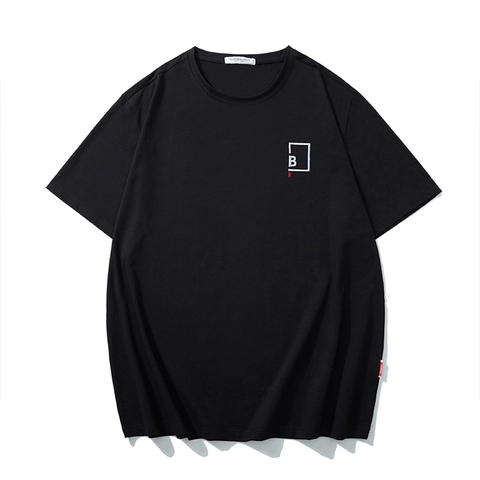 Heren Grote Maat Katoenen Geborduurd T-Shirt Casual Losse Korte Mouw Letter B Grafische Top Zomer Basic Tee