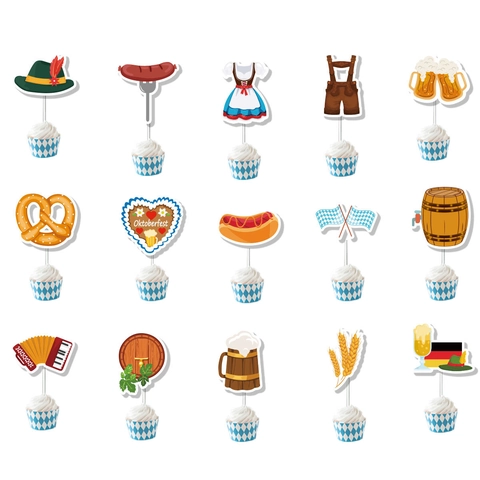 Oktoberfest Party Dekoration Set Bayerisches Blau Weiß Rauten Banner Tortenaufsatz Deutsches Bierfest Haus Party Bedarf